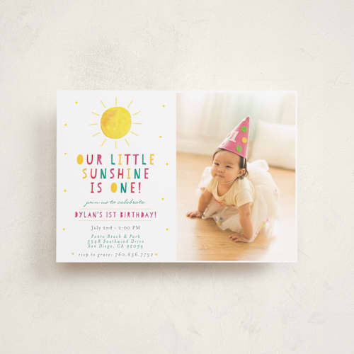 This is a petal petite kids birthday invitations with standard by Little Print Design called little sunshine printing on recycled smooth signature in petite
