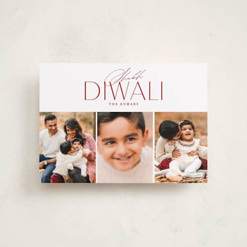 This is a fiery diwali cards with standard by Erin L. Wilson called three of a kind printing on recycled smooth signature in petite