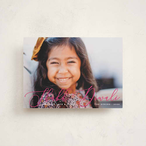 This is a magenta diwali cards with standard by Liz Conley called scripted diwali printing on recycled smooth signature in petite