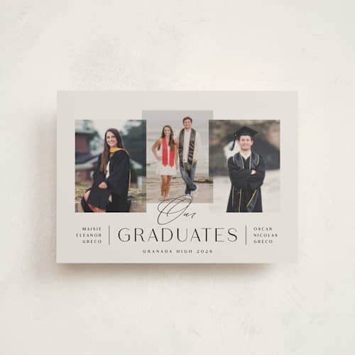 This is a clay graduation announcements with standard by Olivia Raufman called our grads printing on recycled smooth signature in petite