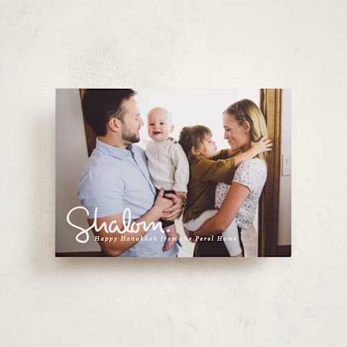 This is a snow hanukkah cards with standard by Akweley Creative called simply shalom printing on recycled smooth signature in petite