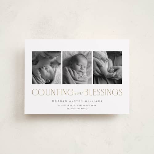 This is a snow babys first christmas with standard by Robert and Stella called counting those blessings printing on recycled smooth signature in petite