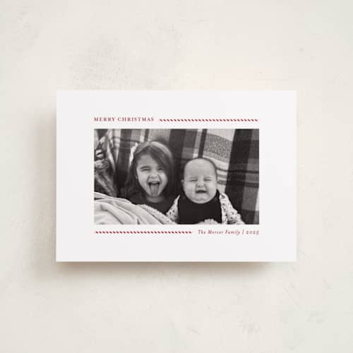 This is a candy cane petite holiday cards with standard by Allison Orszak called candy cane lines printing on recycled smooth signature in petite