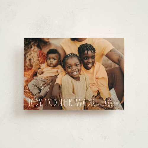 This is a snow petite holiday cards with standard by Ellen Schlegelmilch called stacked serif printing on recycled smooth signature in petite
