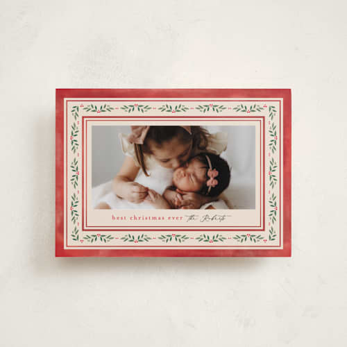 This is a holly berry petite holiday cards with standard by Mansi Verma called floral folk printing on recycled smooth signature in petite