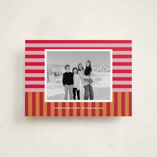 This is a nutmeg petite holiday cards with standard by Shari Margolin called festive stripes printing on recycled smooth signature in petite