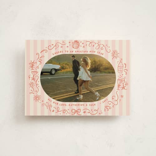 This is a poppy petite holiday cards with standard by Creo Study called doodled cheers printing on recycled smooth signature in petite