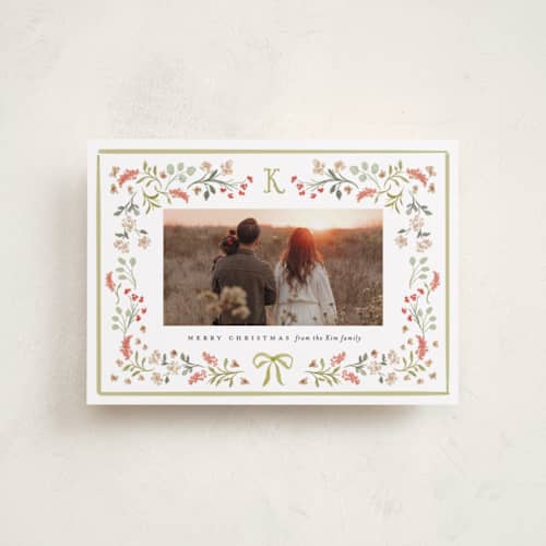 This is a sage petite holiday cards with standard by Melanie Kosuge called lafayette printing on recycled smooth signature in petite