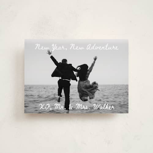 This is a winter petite holiday cards with standard by Alethea and Ruth called new adventure xo's printing on recycled smooth signature in petite