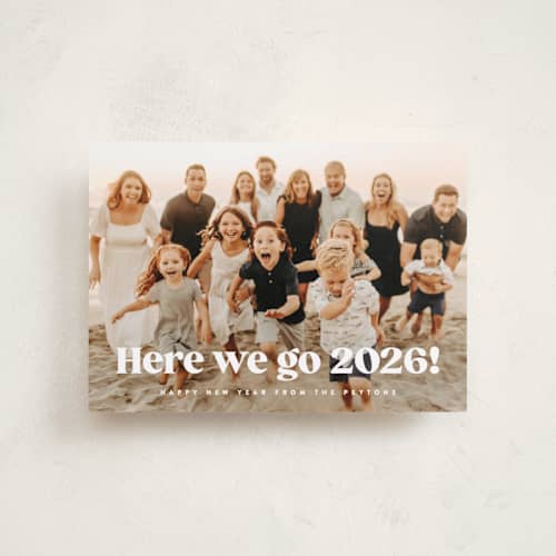 This is a snow petite holiday cards with standard by Kristie Kern called here we go! printing on recycled smooth signature in petite