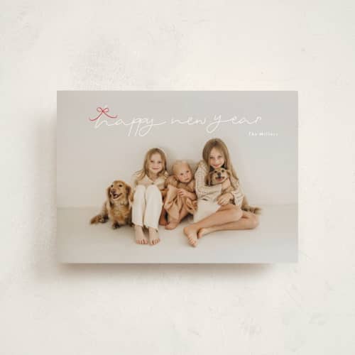 This is a holly petite holiday cards with standard by Phrosné Barwood called little cute bow printing on recycled smooth signature in petite