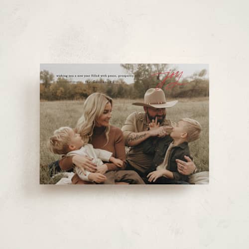 This is a stocking petite holiday cards with standard by Creo Study called from the heart printing on recycled smooth signature in petite