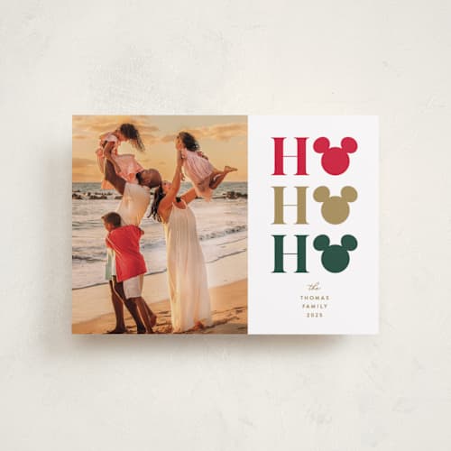 This is a mistletoe petite holiday cards with standard by Vanessa Doyle called disney ho ho ho printing on recycled smooth signature in petite