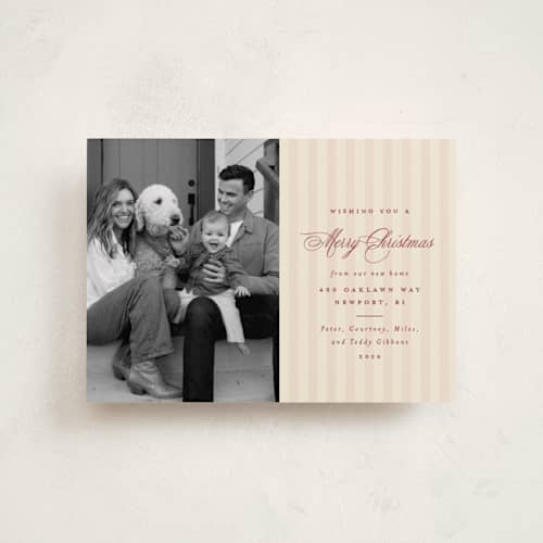 This is a stocking petite holiday cards with standard by Olivia Raufman called charming stripe printing on recycled smooth signature in petite