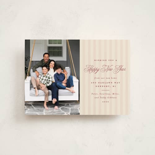 This is a stocking petite holiday cards with standard by Olivia Raufman called charming stripe printing on recycled smooth signature in petite