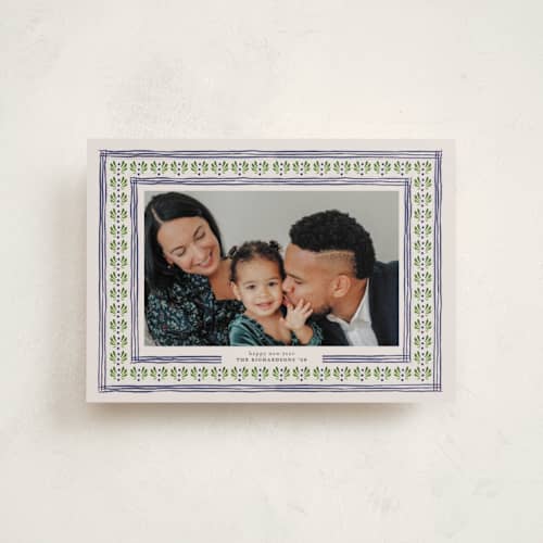This is a navy petite holiday cards with standard by Claudia Orengo called little details printing on recycled smooth signature in petite