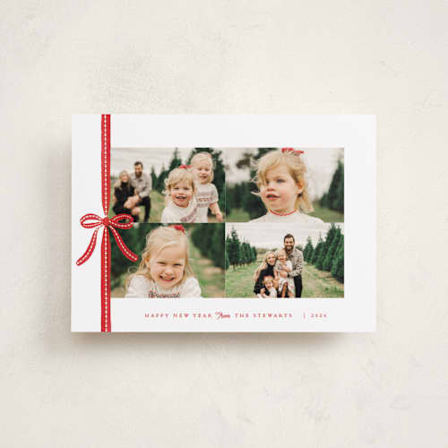 This is a candied apple petite holiday cards with standard by Olivia Raufman called dotted ribbon printing on recycled smooth signature in petite