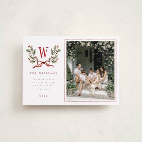 This is a holly berry petite holiday cards with standard by Wildfield Paper Co called holly monogram printing on recycled smooth signature in petite