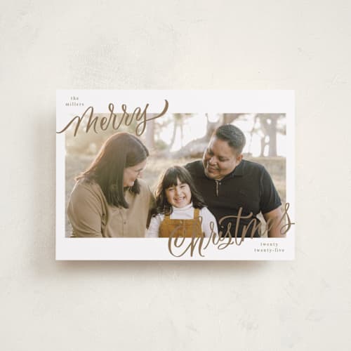 This is a golden petite holiday cards with standard by Elsa Duncan called merry christmas printing on recycled smooth signature in petite