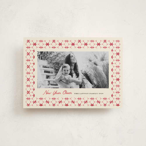This is a candy cane petite holiday cards with standard by Kanika Mathur called poinsettia tile printing on recycled smooth signature in petite