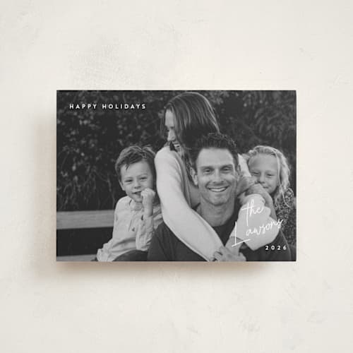 This is a snow petite holiday cards with standard by Hooray Creative called sans and signature printing on recycled smooth signature in petite