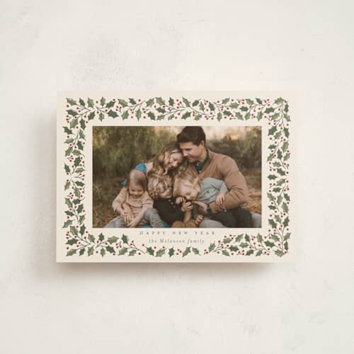 This is a eggnog petite holiday cards with standard by Diana Pinnell called winter garland printing on recycled smooth signature in petite