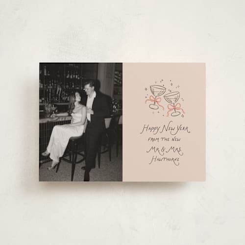 This is a candied grapefruit petite holiday cards with standard by Randi Cirelli called newlywed toast printing on recycled smooth signature in petite