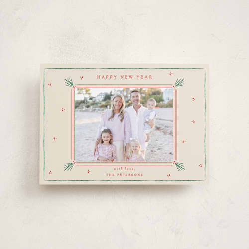 This is a holly petite holiday cards with standard by Sarah Rosenthal called holly tidings printing on recycled smooth signature in petite