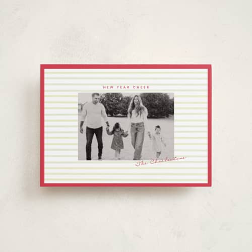 This is a holly petite holiday cards with standard by Poised Avenue called framed in stripes printing on recycled smooth signature in petite