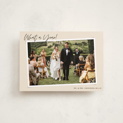 This is a latte petite holiday cards with standard by Alicia Schultz called dated snapshot printing on recycled smooth signature in petite
