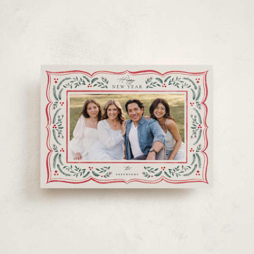This is a scarlet petite holiday cards with standard by Chris Griffith called scalloped edge holiday printing on recycled smooth signature in petite
