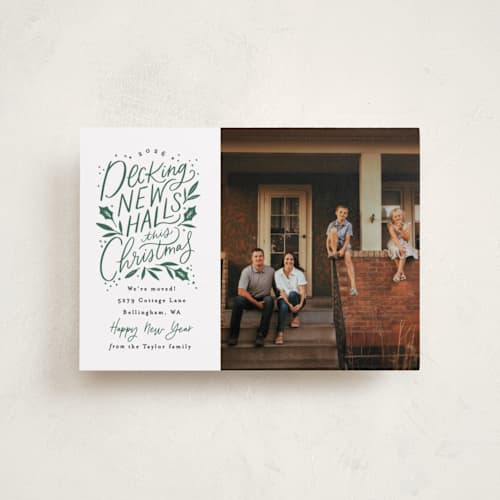 This is a pine petite holiday cards with standard by Alethea and Ruth called decking new halls printing on recycled smooth signature in petite
