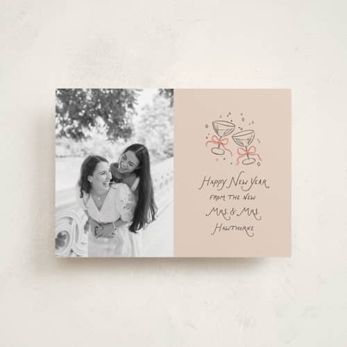 This is a candied grapefruit petite holiday cards with standard by Randi Cirelli called newlywed toast printing on recycled smooth signature in petite
