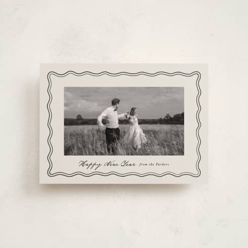 This is a eggnog petite holiday cards with standard by Brianne Larsen called wavy vintage printing on recycled smooth signature in petite