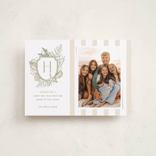 This is a sage petite holiday cards with standard by Oscar and Emma - Karly Depew called tis the sea-sun printing on recycled smooth signature in petite