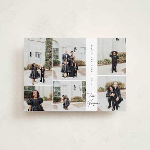 This is a tuxedo petite holiday cards with standard by Corinne Malesic called abundant printing on recycled smooth signature in petite