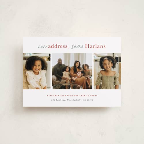 This is a festoon petite holiday cards with standard by Sara Hicks Malone called new address printing on recycled smooth signature in petite