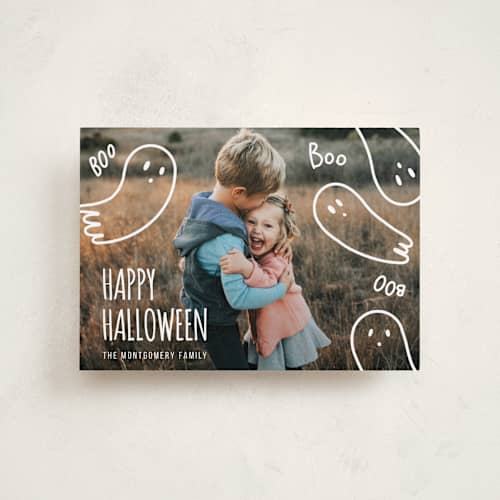 This is a ghost halloween party invitations cards with standard by Claudia Orengo called cute halloween printing on recycled smooth signature in petite