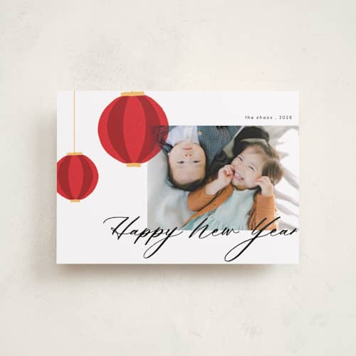 This is a noir chinese new year cards with standard by Morgan Kendall called lanterns printing on recycled smooth signature in petite