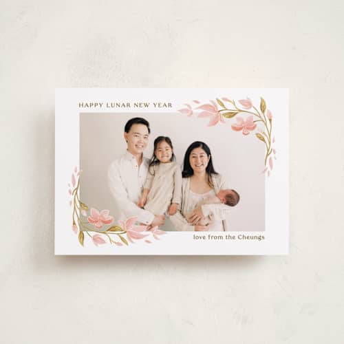 This is a blossom chinese new year cards with standard by curiouszhi called spring magnolia frame printing on recycled smooth signature in petite