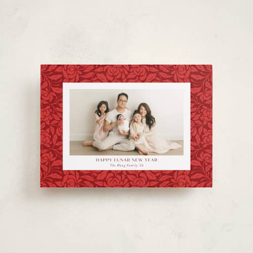 This is a cherry chinese new year cards with standard by Yaling Hou Suzuki called chinese textile printing on recycled smooth signature in petite