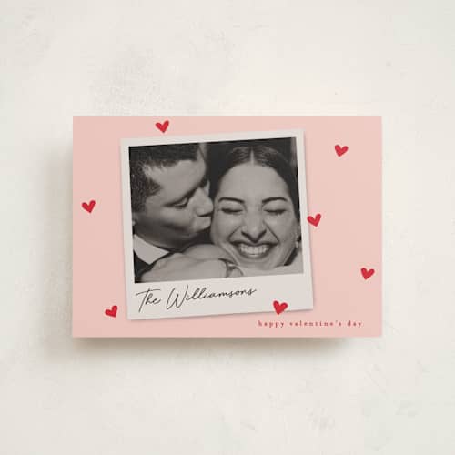 This is a blush valentines day with standard by Karidy Walker called confetti hearts snapshot printing on recycled smooth signature in petite