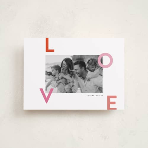 This is a berry valentines day with standard by Morgan Kendall called scattered printing on recycled smooth signature in petite