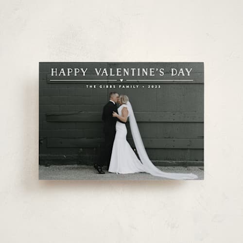 This is a snowfall valentines day with standard by Carolyn MacLaren called height of happiness printing on recycled smooth signature in petite