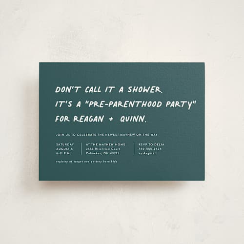 This is a jungle baby shower postcards with standard by Lea Delaveris called not a shower printing on signature in postcard
