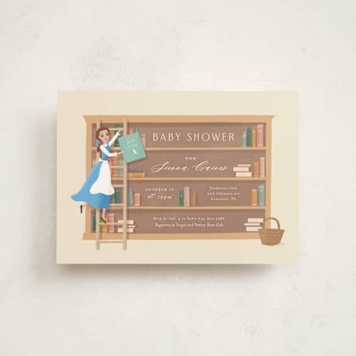 This is a hicory baby shower postcards with standard by Jennifer Wick called disney's belle's books printing on signature in postcard