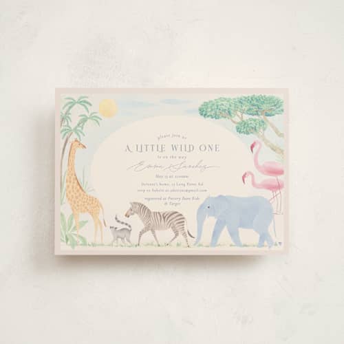 This is a sky blue baby shower postcards with standard by Sabrin Deirani called africa printing on signature in postcard