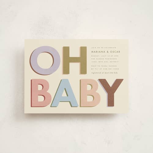 This is a muted baby shower postcards with standard by Ellen Schlegelmilch called block letters printing on signature in postcard
