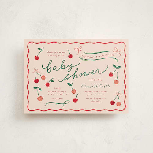 This is a cherry pie baby shower postcards with standard by Erin German called cherry sweet printing on signature in postcard