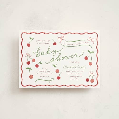 This is a cherry delight baby shower postcards with standard by Erin German called cherry sweet printing on signature in postcard